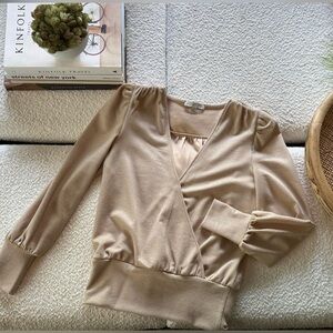 Allison Joy Tan Ribbed Wrap Top